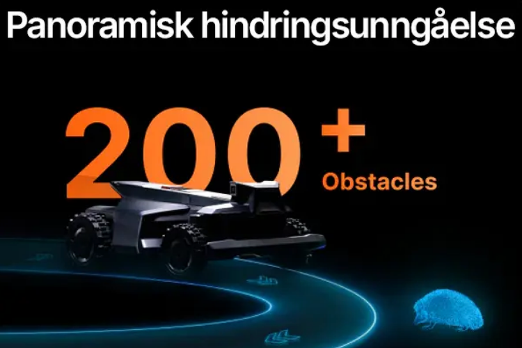Segway Navimow X4 robotgressklipper med panoramisk hindringsunngåelse. AI-kamera og sensorer registrerer over 200 typer hindringer for trygg og presis klipping uten kantledning.