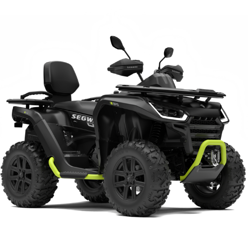 Segway Snarler AT6 L Fully Equipped i Black Green med passasjersete, håndbeskyttere og bagasjebrett.