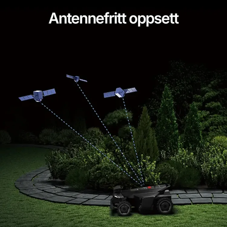 Segway Navimow X4 robotgressklipper med antennefritt oppsett, GPS-navigasjon og satellittbasert posisjonering. Enkel installasjon uten kantledning eller ekstern antenne.