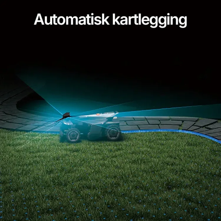 Segway Navimow X4 robotgressklipper med automatisk kartlegging, GPS-navigasjon og AI-basert ruteplanlegging. Klipper plenen uten kantledning og lager digitale kart automatisk.